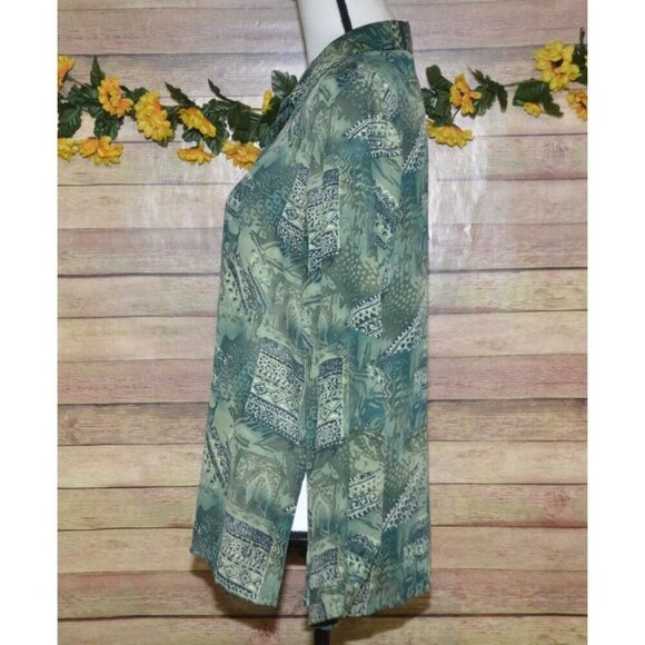 French Laundry Ladies Sheer Green Shell Button Front Long Sleeve Blouse Size M - Picture 4 of 9